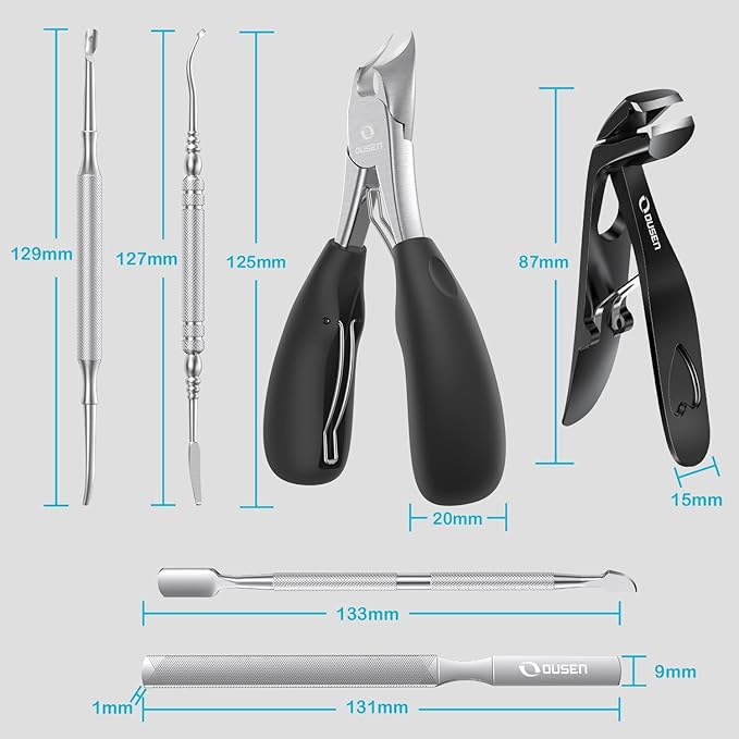 Toenail Clippers for Thick Toenails, Heavy Duty Toe Nail Clippers for Seniors Ingrown Toenail, Angled Head Nail Clippers for Men & Women, Professional Nail Cutter Podiatrist Toenail Clippers Kit-6 Pcs