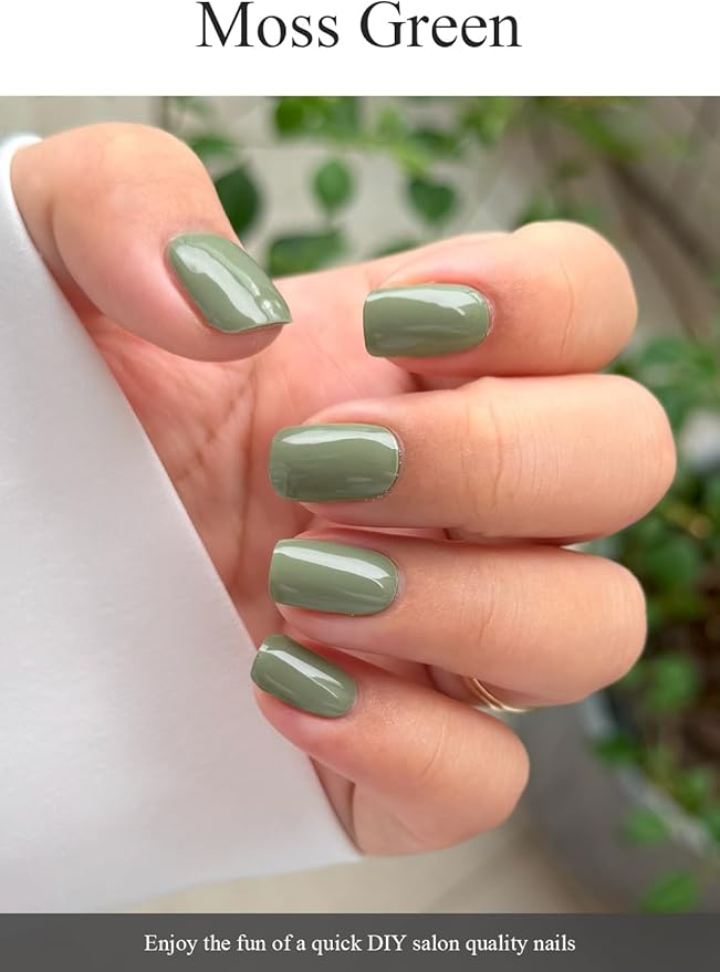 Semi Cured Gel Nail Strips (Moss Green), 20 Pcs Gel Nail Wraps, Stickers, Salon Quality, Long Lasting, Works with Any Lamps