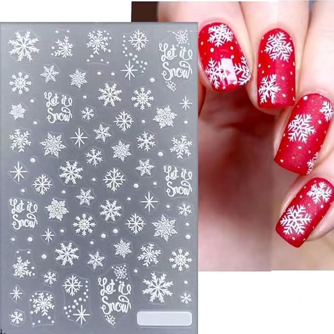 HNUIX Nail Stickers - 5D Snowflake, Self Adhesive Nail Decals, Multi Pattern, 4 Sheets, for Nail Art