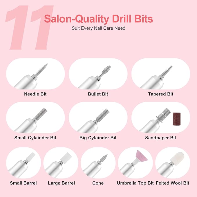 Electric 45000RPM Nail Drill Machine Rechargeable Portable Nail File Electric DIY Nail Drill Kit with Smart LCD Screen for Gel Nail Manicure and Pedicure Reflective Body etc (White)