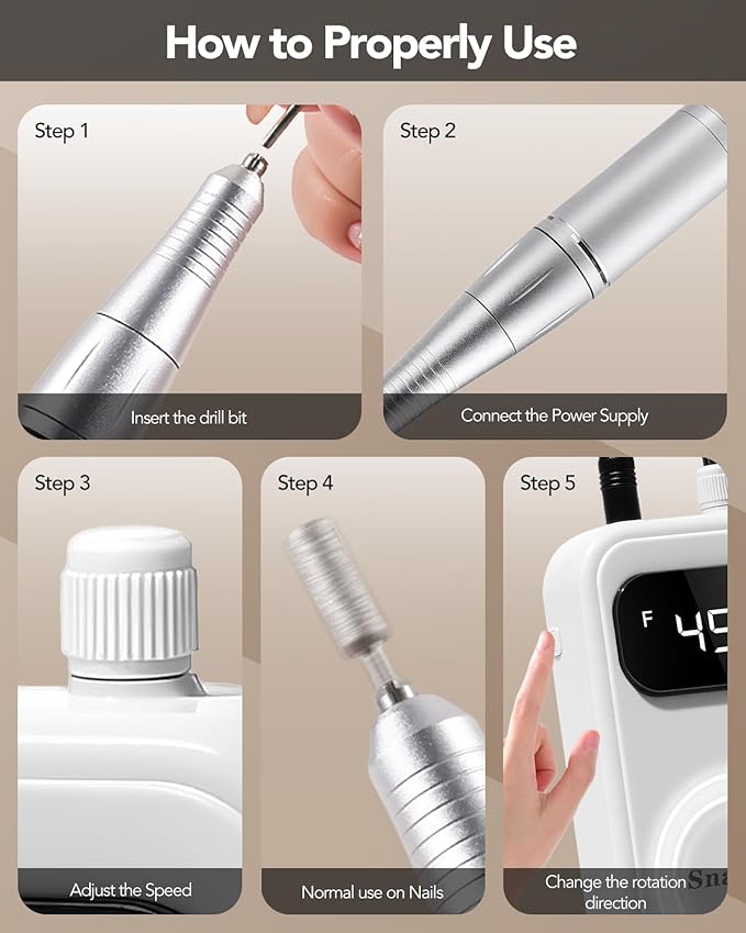 Reusable Electric Nail Drill Kit & Nail Dust Collector,Portable Nail Drill Professional 45000 RPM(with 12 Drill Bits & Accessories),E File Nail Kit for Manicure Salon Home