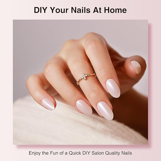 Semi Cured Gel Nail Strips, 20 PCS Gel Nail Stickers Work with UV Light, Salon Quality & Easy to Use - Pearly White