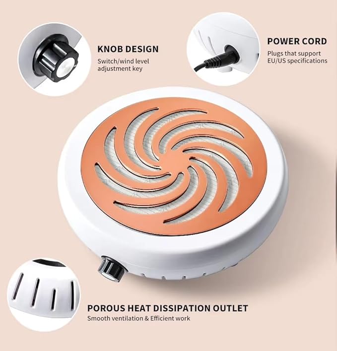 High Speed 4500RPM Strong Suction Nail Dust Collector Vacuum Cleaner for Manicure Pedicure with Removable Filter (Golden)
