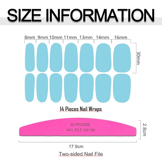 SILPECWEE 16 Sheets Youthful Solid Color Nail Wraps for Women Nail Polish Strips Gel Nail Strips Self Adhesive Nail Polish Stickers Fingernail Manicure Sticker Nail Art with 1pc Nail File