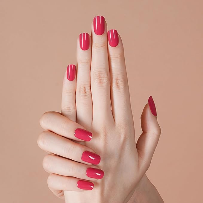 Semi Cured Gel Nail Strips, 20pcs Real Nail Polish Art Stickers, Red-C Gel Nail Stickers - Work with Any UV Lamp, Long Lasting Full Wraps with Nails File and Stick
