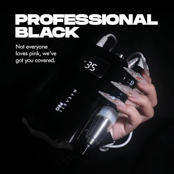 MakarttPro LuxuriaPro 35000 RPM Professional Nail Drill - 85W Brushless Motor | High Torque | Quiet & Vibration-Free | Portable, Rechargeable & Cordless Nail Drill for Technicians - Luxe Black