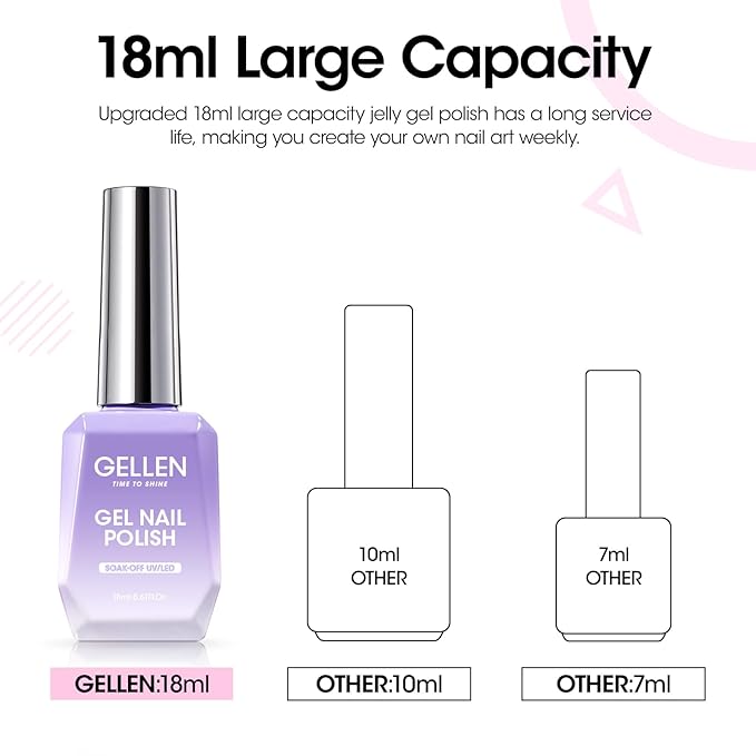 Gellen Pink Gel Nail Polish, 18ML 1Pc Pink Purple Gel Polish Soak off UV LED Nail Lamp Pink Nail Polish for Spring Summer Salon DIY Nail Art Manicure at Home Holiday Gift for Women, 0.61 Fl Oz