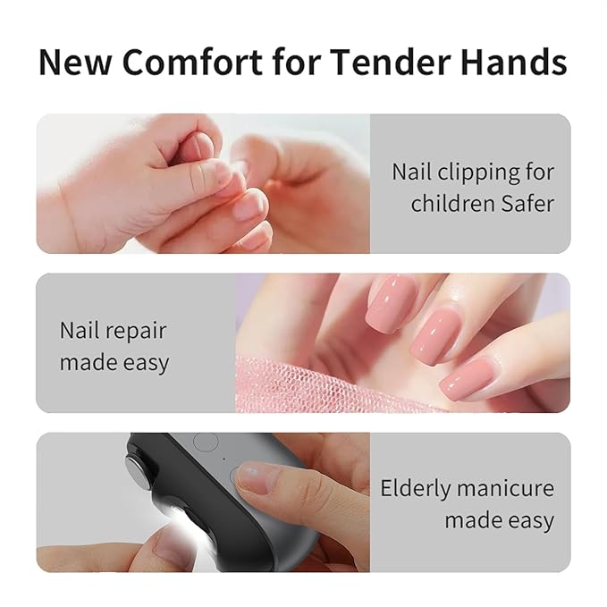 Fanyil Easy Clip Nail Clippers,Electric Nail Clippers for Seniors,Upgraded 3 in 1 Automatic Electric Toenail Clippers for Thick Nails, Nail Care Tool with Led Light,for Seniors Kids Adults (Black*1)