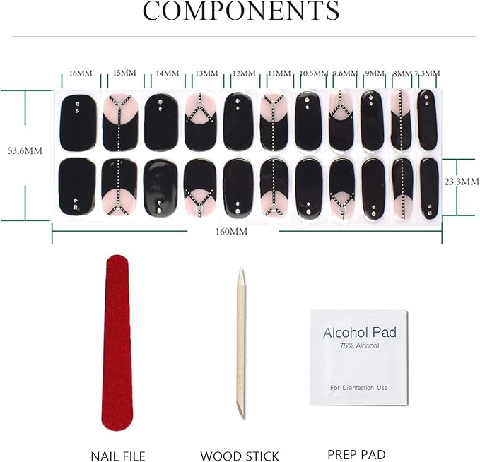 Semi Cured Gel Nail Strips Glitter Manicure Stickers Salon Quality Long-Lasting Wraps Work with Any Nail Light