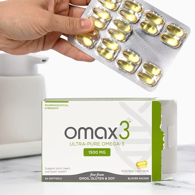 Omax3 4 Boxes Ultra-Pure Omega-3 Fish Oil Pills | High Concentration EPA DHA,1500 MG, Gluten Free, Non-GMO, Made in USA, 240 Softgels Blister Packs (4 Boxes)