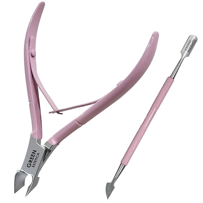 Professional Cuticle Trimmer with Cuticle Pusher Nail Cuticle Remover Nipper Silver Stainless Steel Sharp Blades Manicure Tools with Double Spring Nail Care Pedicure Nail Tools Home Spa (Rose)
