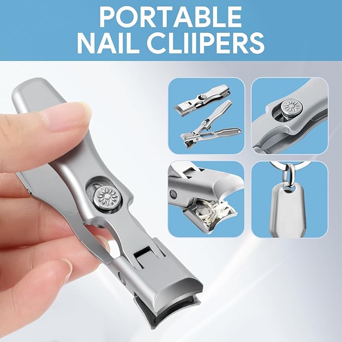 German Nail Clippers for Men, Ingrown Toenail Clippers with Catcher Pedicure Tools for Feet Edgy Nail Clippers for Women, Pedicure Kit with Nail Files Cuticle Trimmer for Thick Ingrown(Silver)