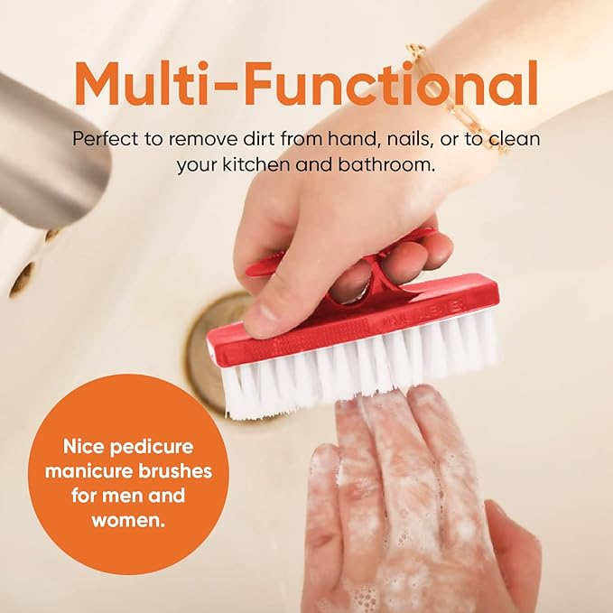 Superio Nail Brush for Cleaning Fingernails, Nail Scrubber Brush, Toe Foot Hands Fingernail Brush Cleaner- Small Scrub Brush- All-Purpose Stiff Cleaning Brush(8, Red)