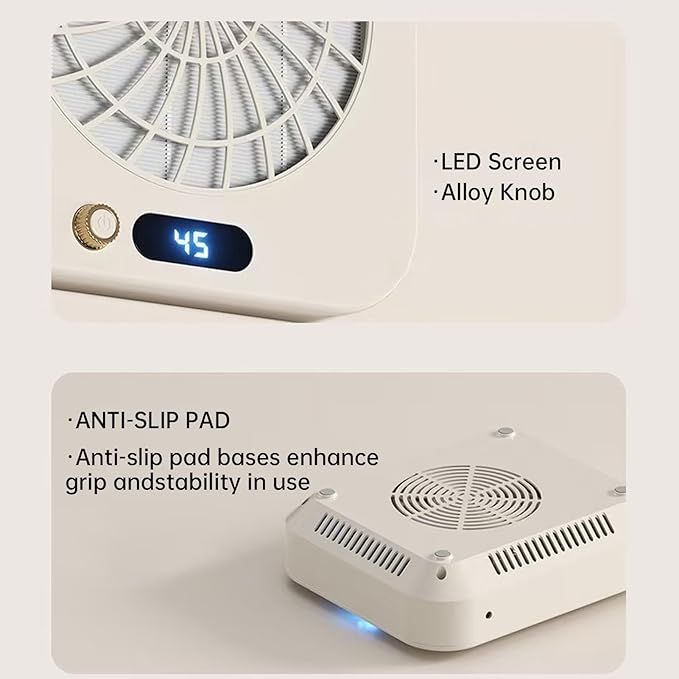 Professional Nail Dust Collector with 2 Reusable Filters, 45-Gear Powerful Nail Fan Dust Extractor with Stepless Speed Variation Tech, Manicure Vacuum Duster for Nails Salon, Low Noise