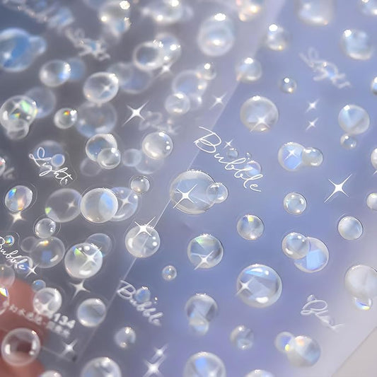 2 Sheets Summer Nail Art Stickers 5D Embossed Nail Decals for Acrylic Nails Bubble Nail Stickers for Nail Art Self Adhesive Bubble Nail Design Supplies for Women Girls