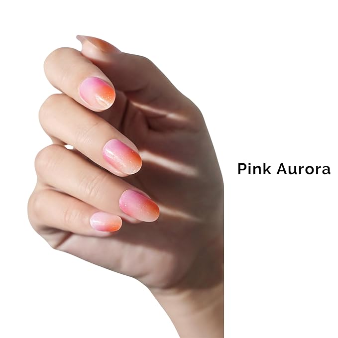 Semi Cured Gel Nail Strips - NAILOG 34 Pcs Nude Pink Gel Nail Stickers Extra Long Nail Wraps with Glossy Gel Finishing for Spring Summer, Pink Aurora