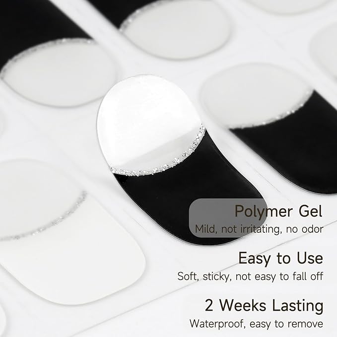 Semi Cured Gel Nail Strips, 28 pcs UV Gel Nail Stickers Full Nails Wraps for Women Home DIY Nails Art, UV Light Required(Clear French)