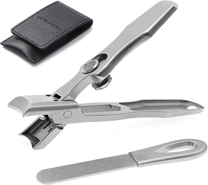 Nail Clippers for Men Thick Nails, Large Wide Jaw Opening Long Handle Heavy Duty Ultra Sharp Toe Nail Clippers with Catcher for Seniors,Adult,Women (Silver with File)