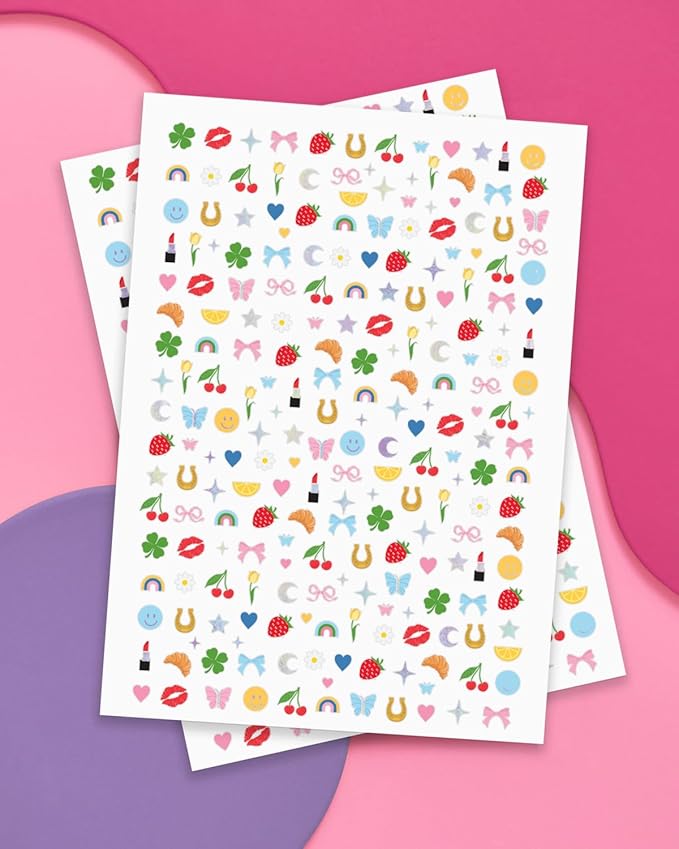 xo, Fetti Trendy Girl Nail Stickers | 604 Stickers | Girly Party Favor, Rainbow Bachelorette Decorations, Smiley Kids Birthday Manicure, Butterfly Adhesive Press Ons