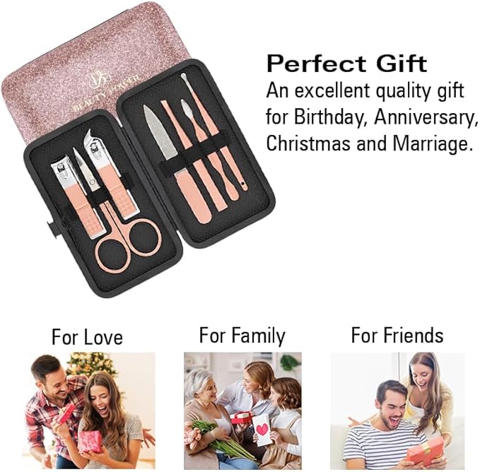 Manicure Set Nail Clipper Kit Personal Care Manicure Pedicure Set Mens Womens Accessories Nail Grooming Kit Personal Care Set (Pink and Black)