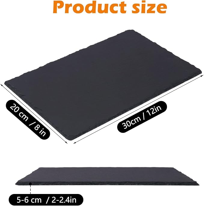 10 Pack 12 x 8 Inch Slate Cheese Boards, Black Rectangle Slate Charcuterie Boards, Natural Charcuterie Stone Plates for Parties, Gifts, and Special Events, Cheese, Sushi, Food.