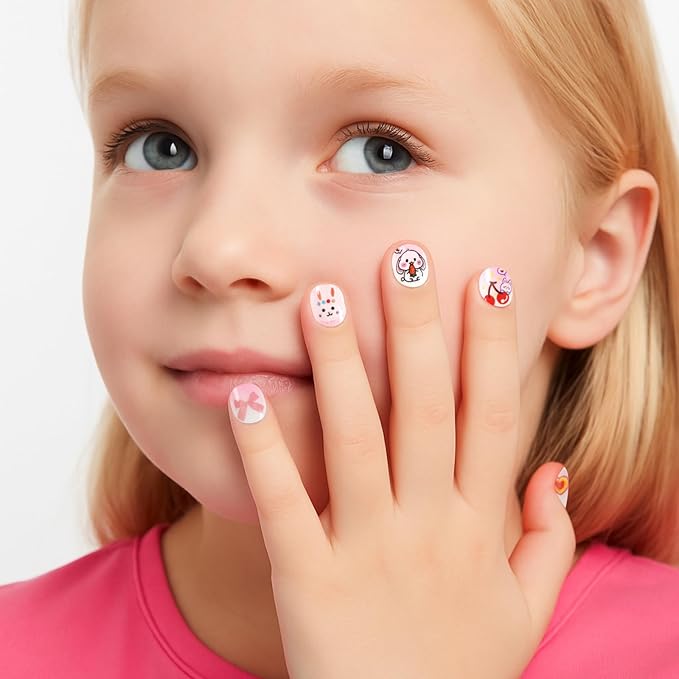Allstarry Nail Stickers for Kids, 15 Sheets Kids Nail Stickers for Girls Self-Adhesive Nail Decals Cute Animal Fruit Bow Flower Heart Star Sticker Birthday Christmas Gift