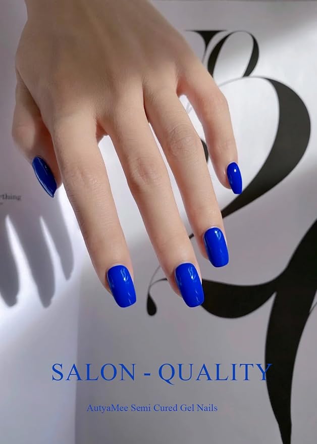 Semi Cured Gel Nail Strips (Blue), 20 Pcs Gel Nail Wraps, Stickers, UV Light Required, Salon Quality, Long Lasting