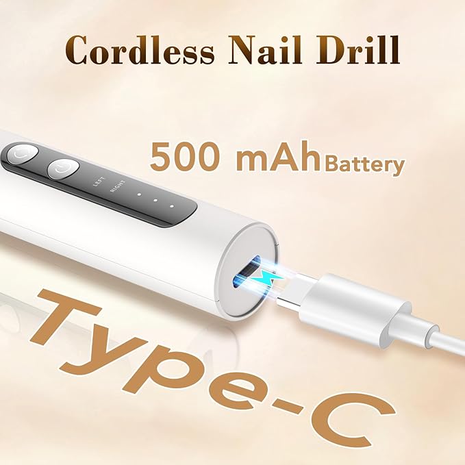 Electric Nail File, DOCOCO Cordless Nail Drill, Portable Efile Nail Set for Acrylic Gel Dip Powder Nails, Rechargeable Nail Machine with Nail Drill Bits for Salon Home