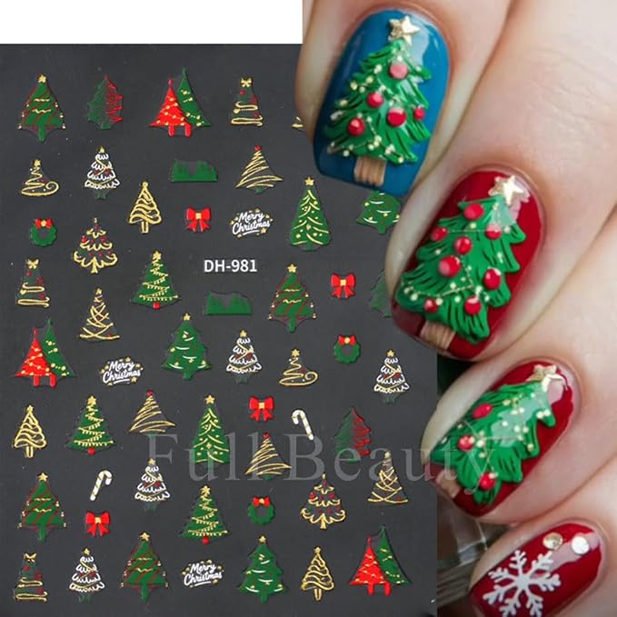 10 Sheets Christmas Nail Stickers for Nail Art, 3D Self-Adhesive Snowflake Nail Decals, Deer Elk Trees Nail Supplies Nail Art Designs Accessories for Women and Girls Manicure DIY Decoration