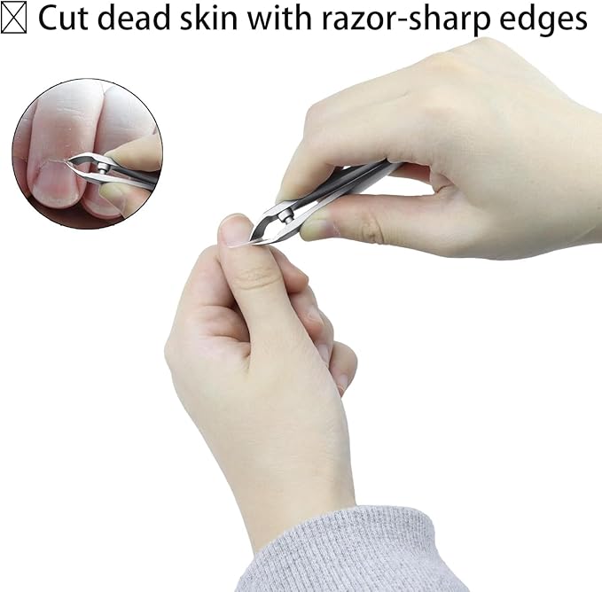 Tweezers-Style 2-in-1 Cuticle Trimmer & Pusher - Surgical-Grade Stainless Steel, Compact Portable Nail Tool with Leather Case for Precise Hangnail/Cuticle Care (Home, Travel, Salon)
