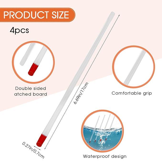 17cm Rubber Cuticle Pusher Cleaner, 4 Pieces Red Hard Rubber End Tipped Nail Art Tool Cuticle Pusher Cleaner And Professional Plastic Handle Cuticle Stick for Hand Care Nail, Nail Cleaner Tool