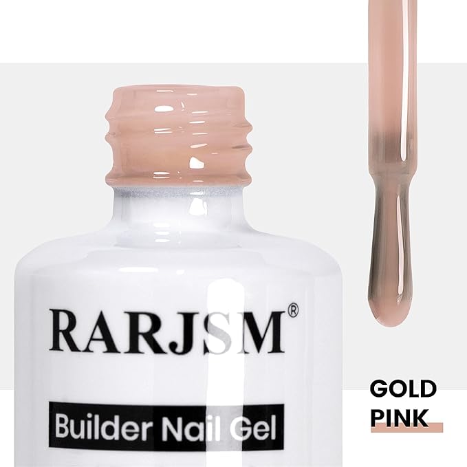 RARJSM Rubber Base Coat Gel Polish Nude Gold Pink Skin Tone Rubber Base Gel for Nails Natural Nude Color French Manicure Extend Gel Soak Off Curing Requires Single Bottle 15ml Salon Home DIY Use