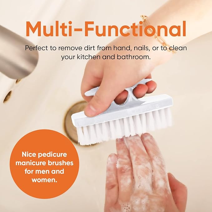Superio Nail Brush for Cleaning Fingernails, Nail Scrubber Brush, Toe Foot Hands Fingernail Brush Cleaner- Small Scrub Brush- All-Purpose Stiff Cleaning Brush for Home, Kitchen, Work, White