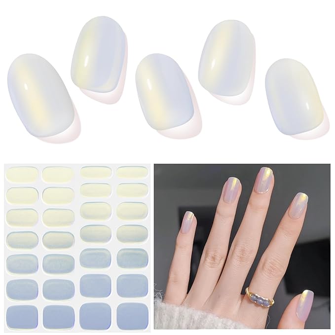 Semi Cured Gel Nail Strips, Morning | 28 pcs Gel Nail Strips Work with Any UV Lamp, Salon Quality UV Nails Stickers, Easy to Apply for Home Nails DIY
