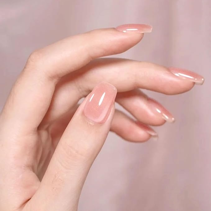 Semi Cured Gel Nails Strips - 28 pcs UV Gel Nail Stickers for Women Work with Any UV Lamp, Long Lasting Nail Wraps for Home DIY Nails Art (Jelly Rose)