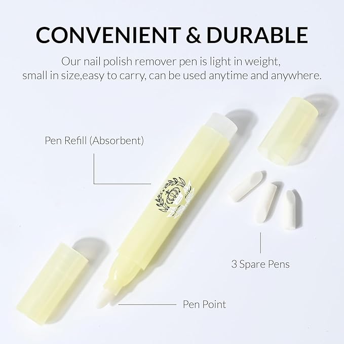 4pcs Nail Polish Remover Corrector Pen with 3 Cotton Tip Refills each, Cuticle Nail Edge Cleaning Pen for Manicure Art DIY Clean Up Tool