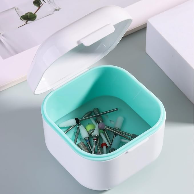 1Pc Plastic Nail Tool Sterilizer Box Nail Drill Bits Cleaning Box Polishing Tools Soaking Tray Manicure Pedicure Storage Container Case - White (White, 3.15“x3.15“x2.75“)