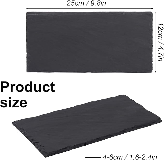 10 Pack 10 x 4.72 Inch Slate Cheese Boards, Black Rectangle Slate Charcuterie Boards, Natural Charcuterie Stone Plates for Parties, Gifts, and Special Events, Cheese, Sushi, Food.