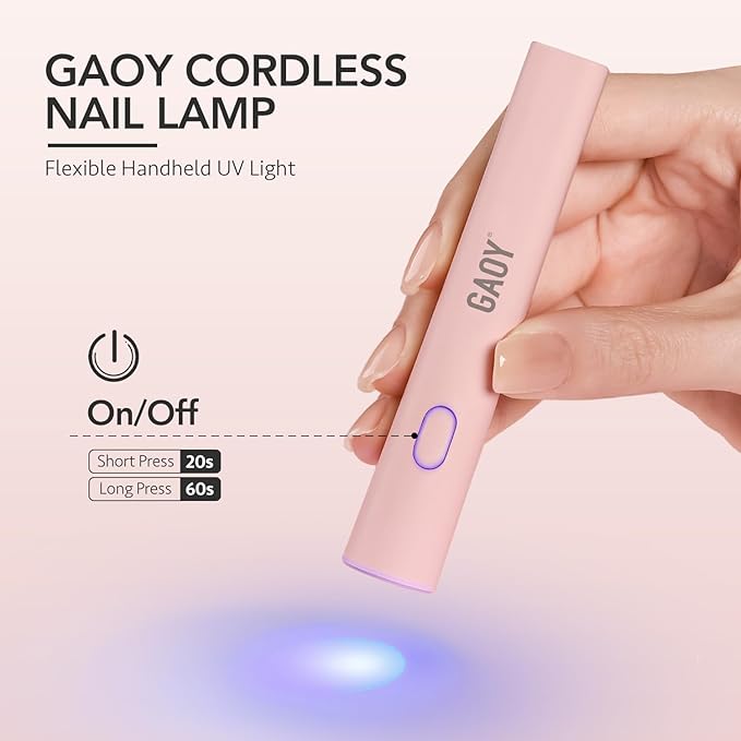 GAOY Handheld UV Light for Gel Nails, Mini Nail Lamp, Portable Cordless Rechargeable, Fast Curing, Pen Lamp Pink