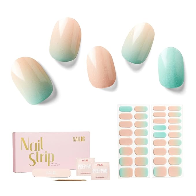 Nailog Semi Cured Gel Nail Strips 34 pcs | Long Lasting Nail Polish Sticker Wraps with Glossy Gel Finish | New Dawn