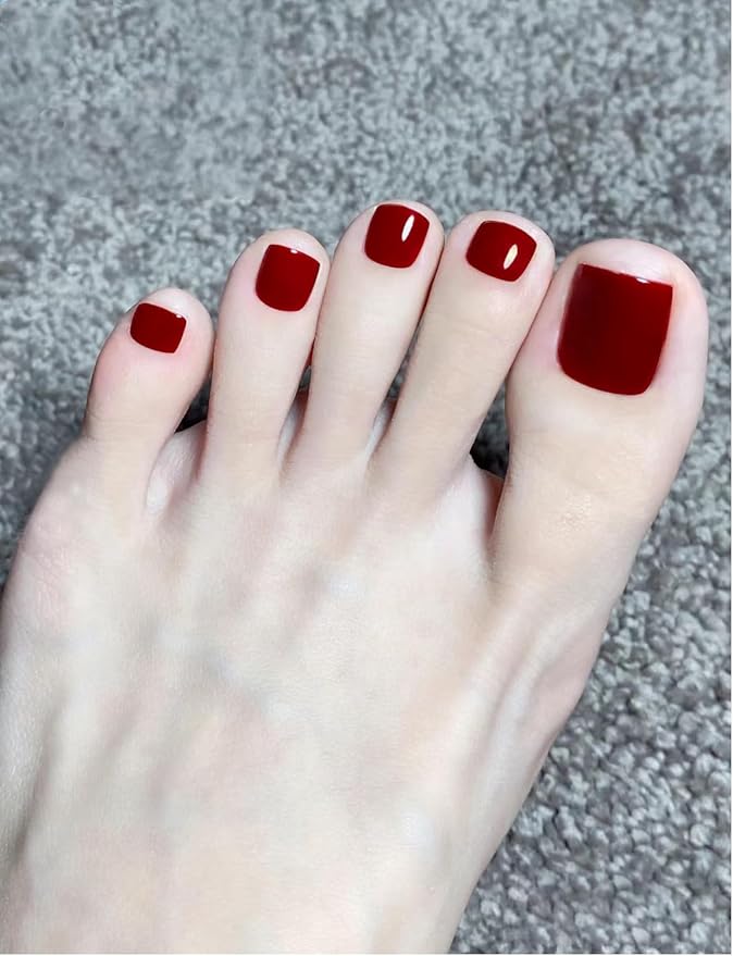 Semi Cured Gel Toenail Strips, 26 Wine Red Gel Toe Nail Stickers, Works with Any UV Lamps
