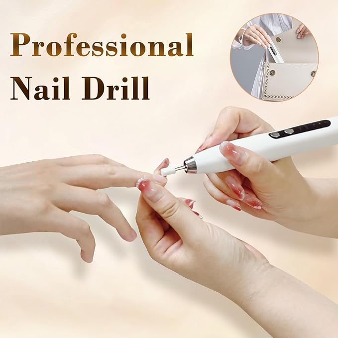 Electric Nail File, DOCOCO Cordless Nail Drill, Portable Efile Nail Set for Acrylic Gel Dip Powder Nails, Rechargeable Nail Machine with Nail Drill Bits for Salon Home