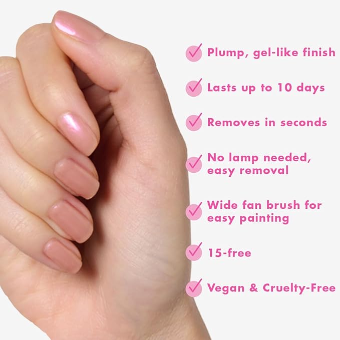 Olive & June Long Lasting Nail Polish | Plump Gel-Like Finish No Lamp Needed | Lasts up to 10 days | Salon-Quality at Home | 15-Free Vegan Cruelty-Free Chip-Resistant | Sandy Scallop Golden Iridescent