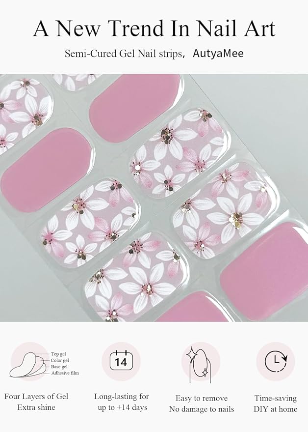 Semi Cured Gel Nail Strips (Violet), Purple Pink, 20 Pcs Gel Nail Wraps, Stickers, UV Light Required, Salon Quality, Long Lasting