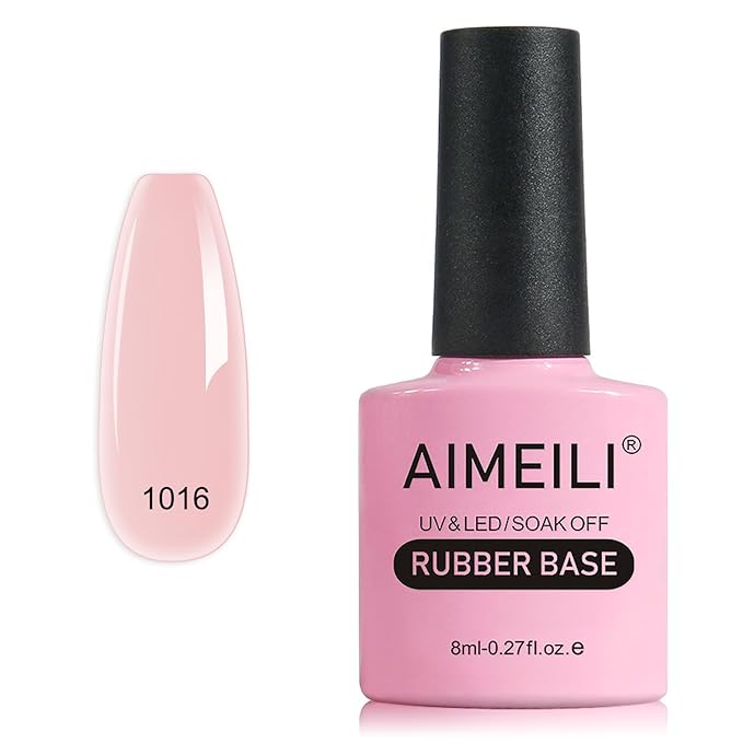 AIMEILI Rubber Base Gel Nail Polish, Hema Free, Cruelty Free, Vegan, Builder Nail Gel Base Coat Soak Off Nail Art Design - RB1016 8ml