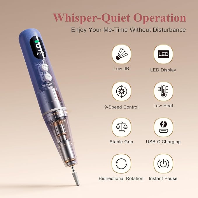 Cordless Nail Drill Kit - 9 Speed Wireless Electric Nail File with LED Display, Portable Nail Drill Machine for Acrylic Gel Nails, Rechargeable 20000RPM Hand Feet Grind Trim Tool for Women Men Baby