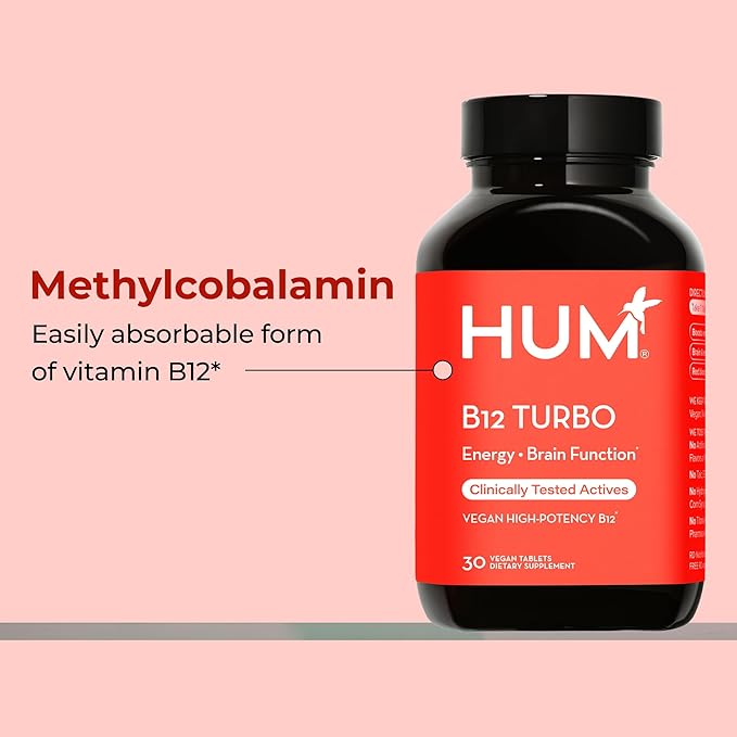 HUM B12 Turbo - Daily Energy & Calcium Support & Mood Support + Hormone Balance - Non-GMO, Gluten-Free, Vegan (30-Count)