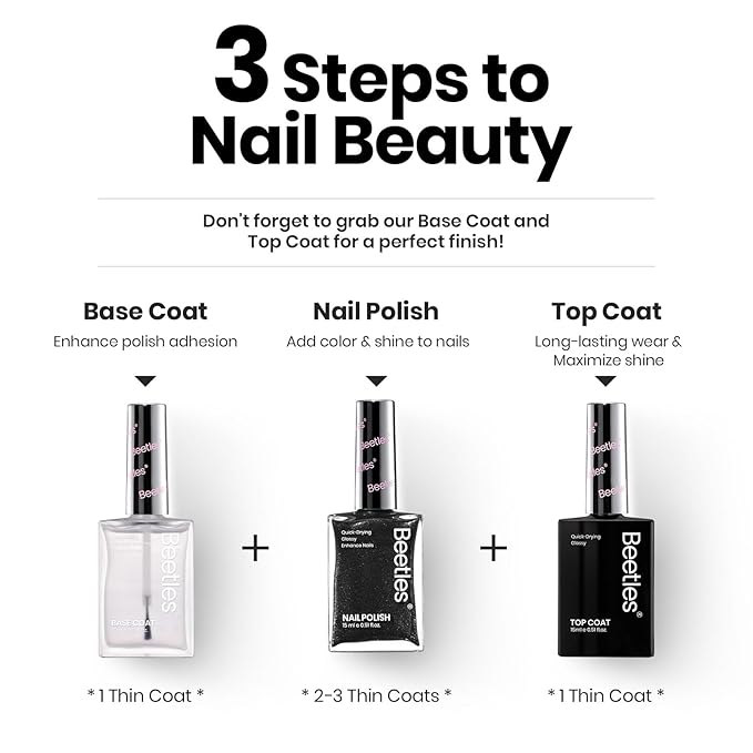 Beetles Black Glitter Nail Polish-1Pcs 15ml Fast Drying Nail Polish Shimmer Black Winter Nail Polish Nail Lacquer Glossy Finish Nail Art Design for Women,Up to 8 Days of Wear, 0.51 FL OZ