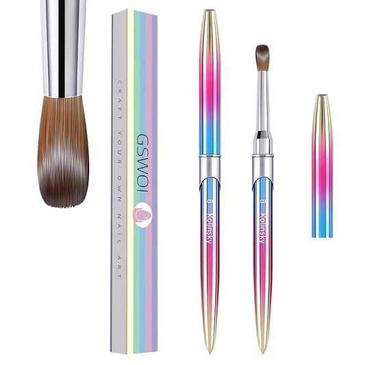 100% Kolinsky Acrylic Nail Brush Size 8,3D Nail Brushes for Acrylic Application Pure Handmade Round Shape,Professional Nail Art Brush Manicure for Women (#8)