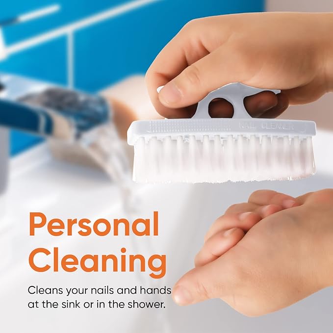 Superio Nail Brush for Cleaning Fingernails, Nail Scrubber - All-Purpose Stiff Cleaner for Hands, Feet, Home, Kitchen, Work - Small Scrub Brush - (2, White/Black)